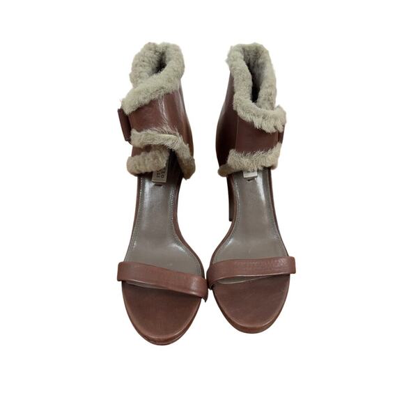 B45 BRUNELLO CUCINELLI Leather Fur Trim Heels Block Sandals EU 36 US 6 - Picture 2 of 12